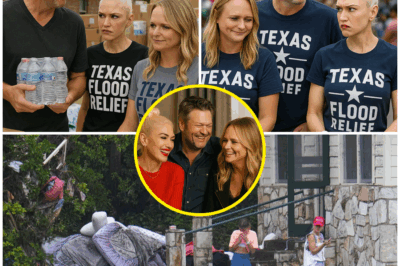 EXPLOSIVE REUNION IN TEXAS: BLAKE SHELTON, GWEN STEFANI, AND MIRANDA LAMBERT FACE OFF—A CHARITY MISSION TURNED INTO AN EMOTIONAL BATTLE!  Blake Shelton and Gwen Stefani’s mission to aid Texas flood victims took a dramatic turn when they unexpectedly crossed paths with Blake’s ex-wife, Miranda Lambert. The tension was palpable, with Blake and Miranda exchanging lingering glances while Gwen fought to hide her frustration. Despite the awkward encounter, they worked together to help the families in need—but the unresolved emotions were clear.  The real shock? After the tension, the trio shared a meal and laughed together, leaving fans wondering: Was this a moment of reconciliation, or just a temporary truce? With so much unspoken history between them, the fallout is bound to be huge.  What happens next? Stay tuned—this unexpected emotional rollercoaster is just beginning.