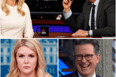 “‘HA…HA…HA! NOW WHAT?’—STEPHEN COLBERT MOCKS KAROLINE LEAVITT, BUT HER ICY RESPONSE SHOCKS THE STUDIO!” During a live broadcast of The Late Show, Stephen Colbert mocked Karoline Leavitt, joking, “Why are you laughing? We haven’t done yet.” But Leavitt, unshaken, fired back with a response that silenced the studio: “Maybe you should focus on keeping your show afloat before mocking me, because it’s clear you’ve lost your edge.” Colbert’s smirk vanished instantly. Read more to learn how this heated exchange unfolded and left Colbert speechless.