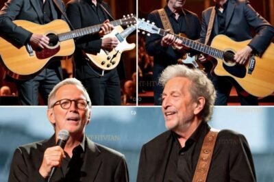 A Once-in-a-Lifetime Moment: Paul McCartney, Eric Clapton, and Bob Dylan Share the Stage — And the World Stopped Breathing At what seemed like an ordinary night at the Royal Albert Hall, the lights dimmed after the final act. The audience rose to leave — until a single guitar note echoed in the dark. It was Eric Clapton. Then came Paul McCartney, cradling his iconic bass. And finally, a raspy, unmistakable voice cut through the silence: “How does it feel…” Bob Dylan walked out. The hall froze. The three legends had never performed together on the same stage — until now. They played “While My Guitar Gently Weeps,” “Layla,” and “Blowin’ in the Wind” as if the entire history of rock was flowing through their veins. People wept. Some dropped to their knees. It was an evening no one would ever forget…..full video below 👇👇👇