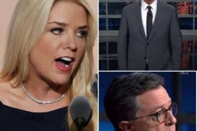 LATE NIGHT CHAOS: Pam Bondi SCARES Stephen Colbert, Forcing Him to WALK OFF Mid-Episode—What Happened During This Explosive Moment? The Late Show broadcast took an unexpected turn into pandemonium when Pam Bondi’s confrontation with Stephen Colbert caused him to abruptly walk off mid-episode. What led to this dramatic moment that left viewers in disbelief? Why did Colbert leave, and how did Bondi’s presence completely disrupt the show? Full details of this shocking turn of events in the comments below 👇