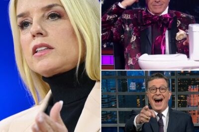 SHOCKING LATE NIGHT DRAMA: PAM BONDI TERRIFIES STEPHEN COLBERT, FORCES HIM TO WALK OFF DURING THE LATE SHOW LIVE!  In a jaw-dropping moment that left viewers in disbelief, Pam Bondi’s confrontation with Stephen Colbert on The Late Show escalated into chaos, ultimately forcing Colbert to walk off mid-episode. What sparked this explosive clash, and how did it derail the entire show in real-time? Fans are buzzing with speculation, and the tension in the studio was palpable. What really happened behind the scenes? Get all the shocking details about the confrontation in the comments below 👇