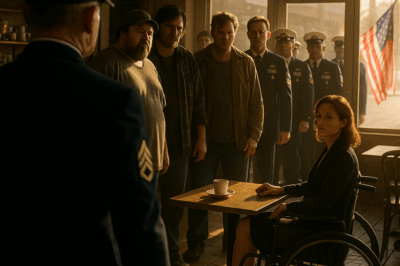 ch1🔥 Three men taunted a disabled veteran, laughing at the Trident on her wheelchair. Then the doorbell chimed, and eight Navy SEALs stepped inside.