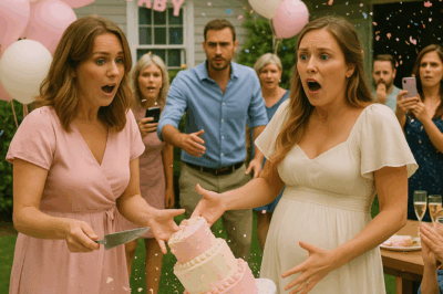 My sister grabbed a cake knife at her own baby shower, pointed it at my pregnant belly, and screamed, “This is my day.” When I told her to calm down, she snarled, “You stole my life and my babies.” I just stared at her.