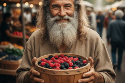 CH1 The major in a car kicked a bucket of berries being sold by a gray-haired man by the highway.