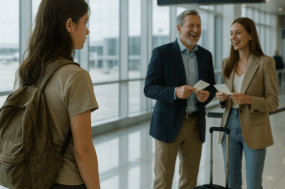 At the Airport, Dad Said: “She Can’t Even Afford Economy.” My Stepsister Laughed As They Boarded First Class. I Waited Quietly Until a Man in Uniform Said, “Your Jet’s Ready, Ma’am.” The Entire Platform Froze.