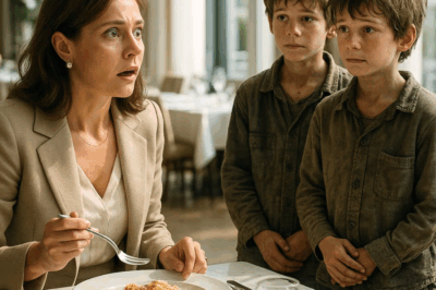 Two homeless twin boys walked up to a millionaire’s table and said, “Ma’am, could we have some of your leftover food?” The millionaire looked up and was stunned — the boys looked exactly like the two sons she had been searching for ever since they went missing…