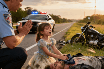 The little girl in a princess dress refused to let go of the injured biker — even the police couldn’t pull her away.