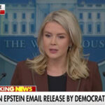Karoline Leavitt responds after Democrats release emails detailing previously undisclosed communications from Jeffrey Epstein about President Trump.