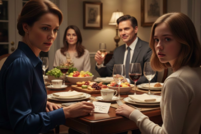 During dinner, my daughter quietly slid a folded note toward me. “Pretend you’re sick and leave,” it said. I didn’t know why—but something in her eyes told me to trust her. So I did what she asked and walked out. Ten minutes later… I finally understood why she had warned me.