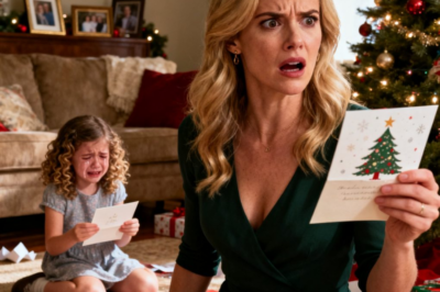At the family photoshoot, my six-year-old daughter sat in the front row, smiling her sweetest smile. But when the Christmas cards arrived, she had been removed from every photo. She cried, asking what she’d done wrong. I didn’t yell. I took action. The next morning, my mother opened her present — and her face instantly turned white…