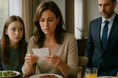 (nk)During dinner, my daughter quietly slipped a folded note in front of me. “Pretend You’re Sick And Get Out Of Here,” it read. I didn’t understand — but something in her eyes made me trust her. So I followed her instructions and walked out. Ten minutes later… I finally realized why she warned me.