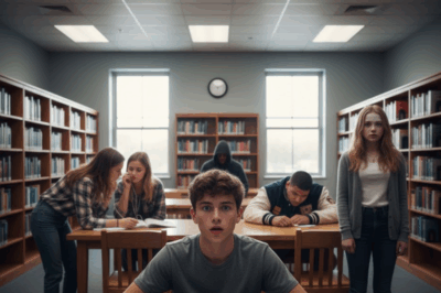 In the library, someone passed me a note that said, “Get out now. He has a gun.”