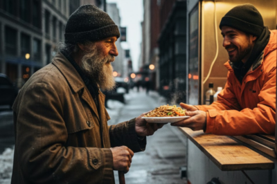 Well… I don’t have any money,” the man said, looking at his plate of food.