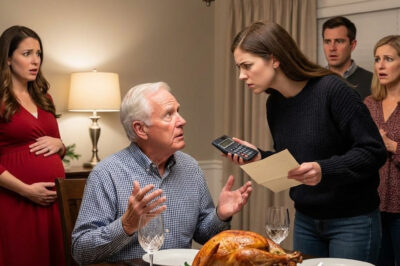 My dad walked into Thanksgiving dinner with his pregnant mistress and said, “Serve her first — she’s family now.” My mother ran out sobbing. I stayed calm, set the turkey down… and when I carved it, I pulled out a recording device that had been running for months. The entire table went silent.